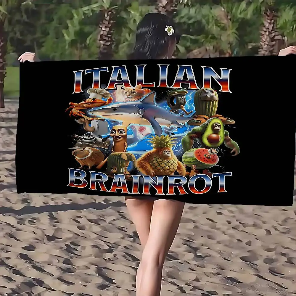 I-ITALIANS B-Brainrot Creative Animal Bath Towel Microfiber Soft Water Absorbing Breathable For Girl Kid Decorative Beach Towel