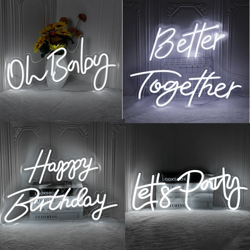 

LED Neon Light Sign Happy Birthday Wedding Neon Sign Light Oh Baby Custom USB Neon Transparent Acrylic Wedding Party Decor