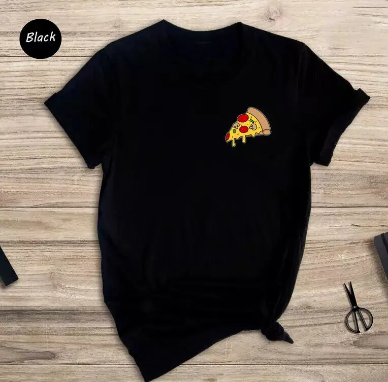 Pizza Slice Pocket Print T-Shirt Foodie Lover Junk Fast Food Gift For Him Her