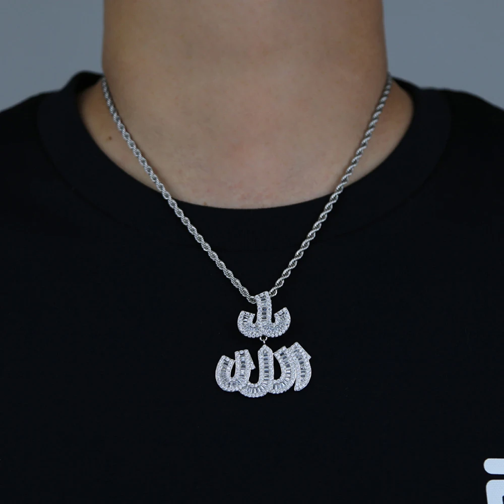 New Iced Out Muslims Allah Pendant Necklace Gold Silver Color Pave Zircon 5A CZ Allah Letter Charm Women Men Hip Hop Jewelry