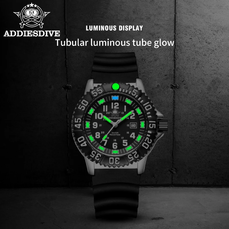 Addies Men Military Quartz Watch Fitness Outdoor Calendar Waterproof Sports Tube Luminous Watch Rotating Bezel Quartz Dive Watch