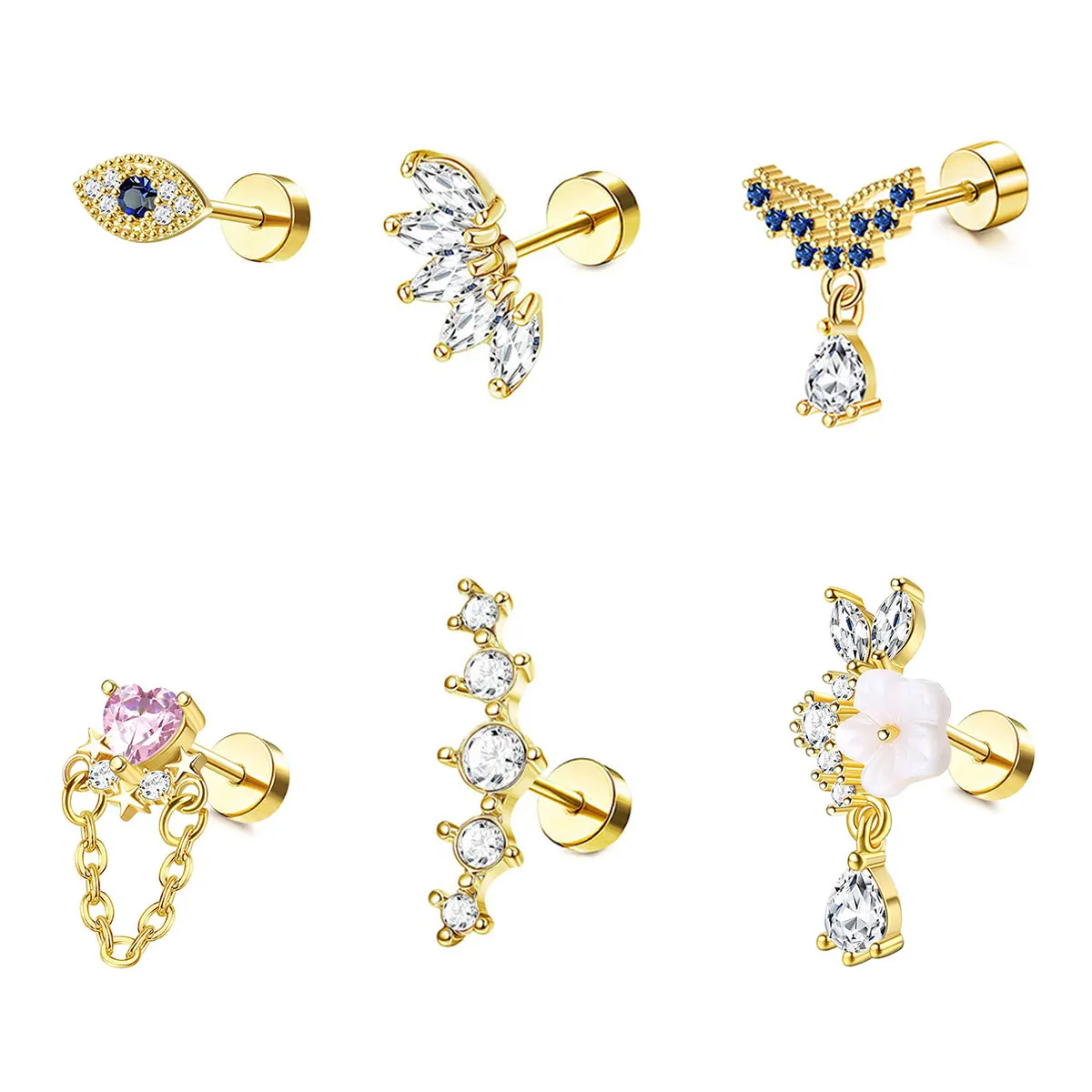 Women Fashion Heart Screw Back Trendy Guangdong Stud Earrings Piercing Surprise Price