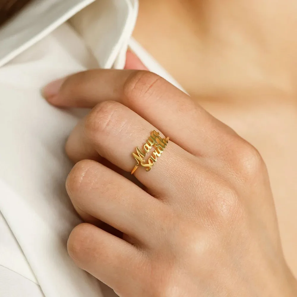 Dainty 925 Sterling Silver Name Ring For Women Gold Plated Personalized Couple Ring Anniversary Birthday Gift