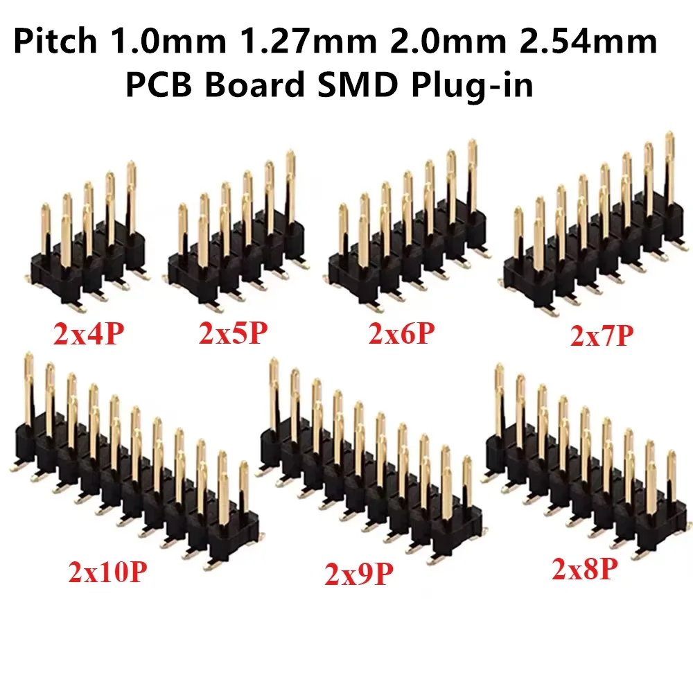 SMD SMT Pitch 1.0mm 1.27mm 2.0mm 2.54mm Double Row Male PIN HEADER Strip Connector 2*2/3/4/5/6/7/8/9/10/11/12/20/25/30-40PIN