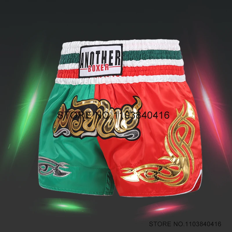 Boxing Shorts Women Muay Thai Shorts Men Kids Embroidery Satin Martial Arts Grappling Sparring Cage Fighting Kickboxing Pants