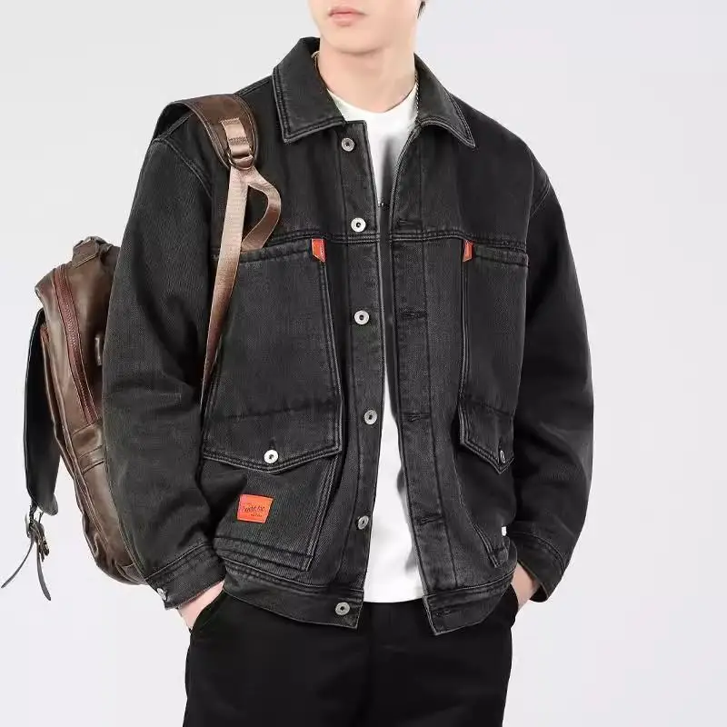 

Thiened Fce Casual Loose Men's Denim Jaet for Work Wear Resistant to Wear And Dirt Youthful Sle Long Sve Coat