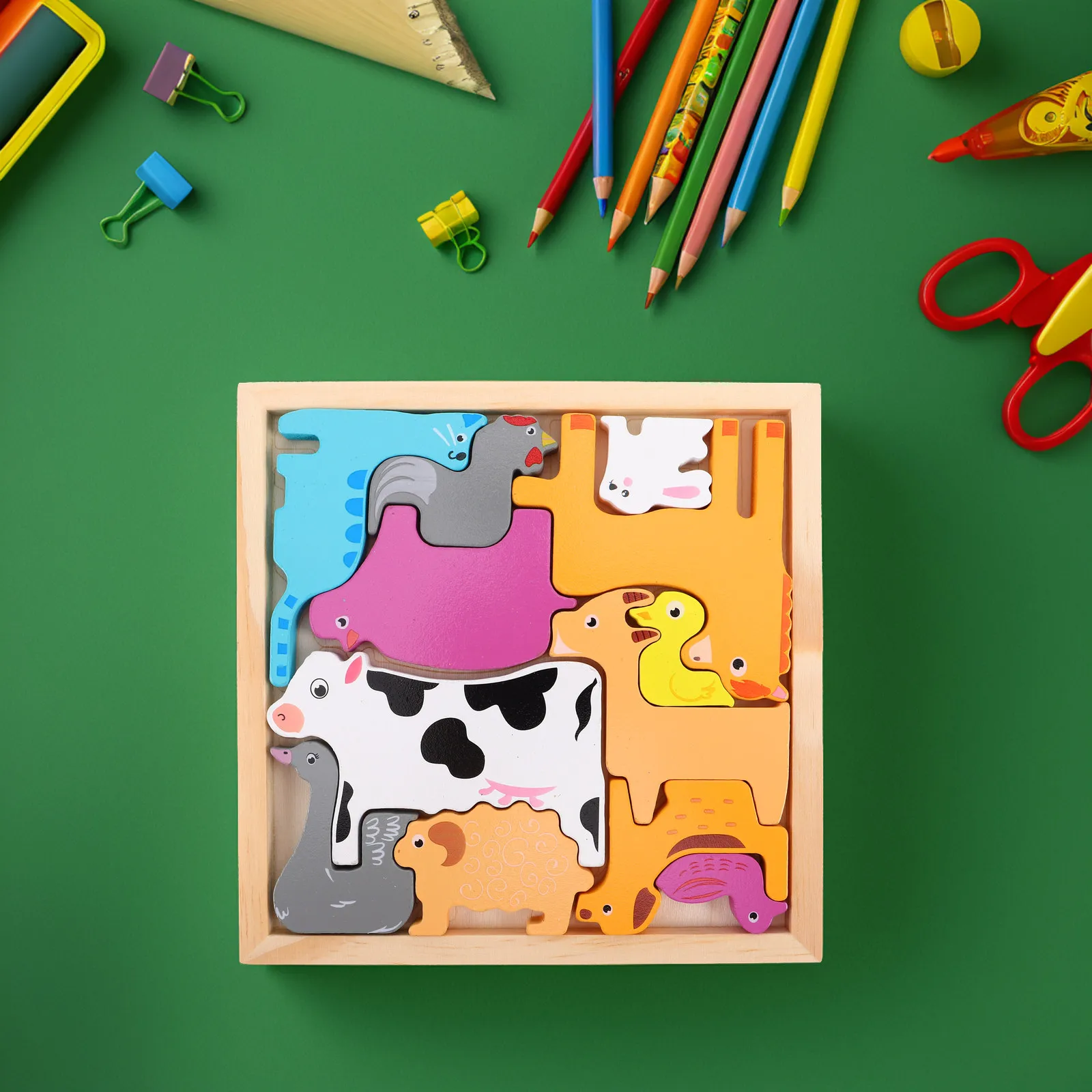 

1Set Wooden Animal Matching Puzzle Creative Drawing Board for Toddlers Kindergarten Early Teaching Hand Eye Coordination