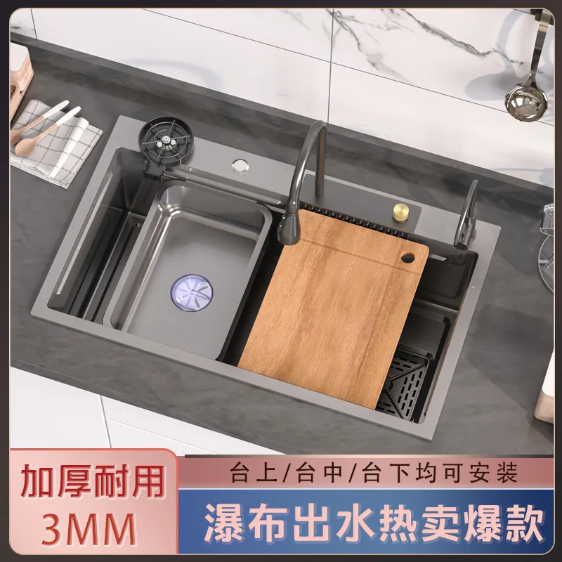 

Stainless steel large single tank household handmade thickened dishwashing pool, kitchen dishwashing basin, rain sink