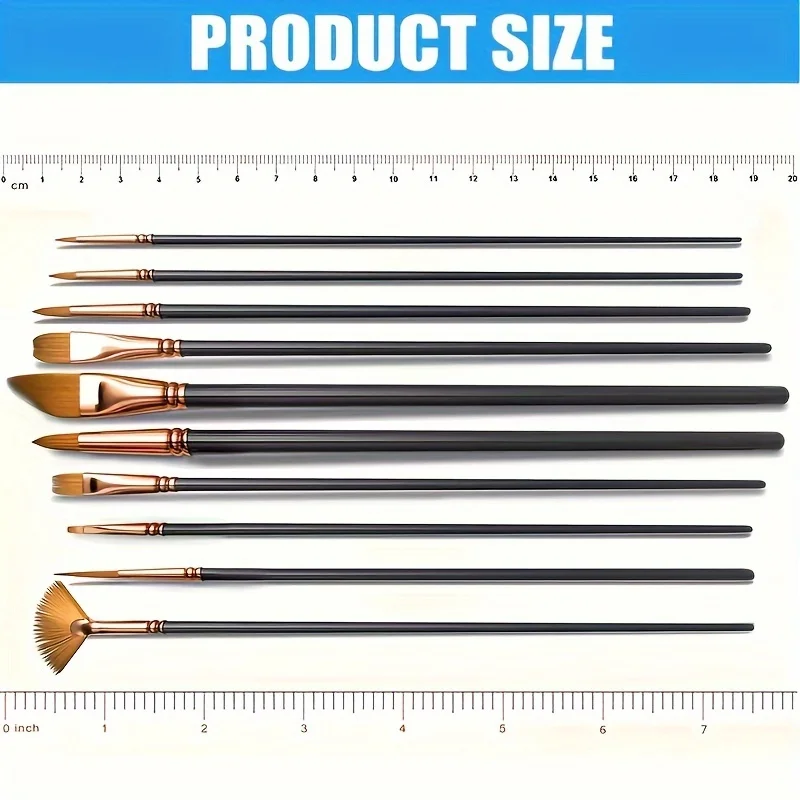 12pcs Professional Artist Paint Brush Set for Oil, Acrylic, Watercolor, Gouache Painting - Various Shapes Durable Synthetic Tips