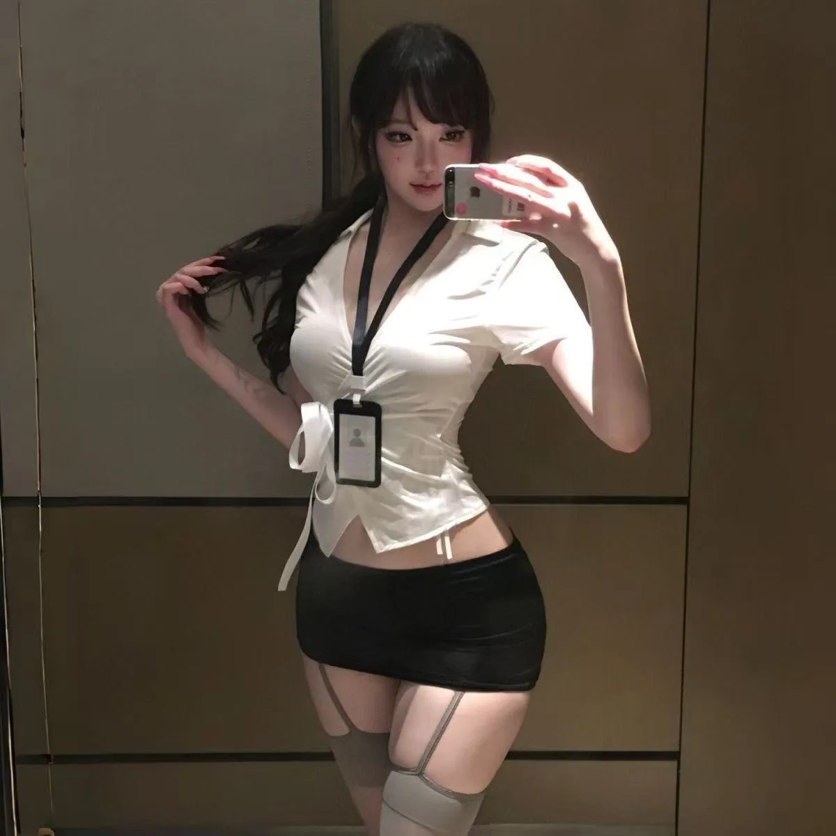 Sexy Secretary Lingerie Set Women Office Uniform Outfit V‑Neck Wrap Blouse Mini Bodycon Skirt Lanyard Role Play Uniform 2026