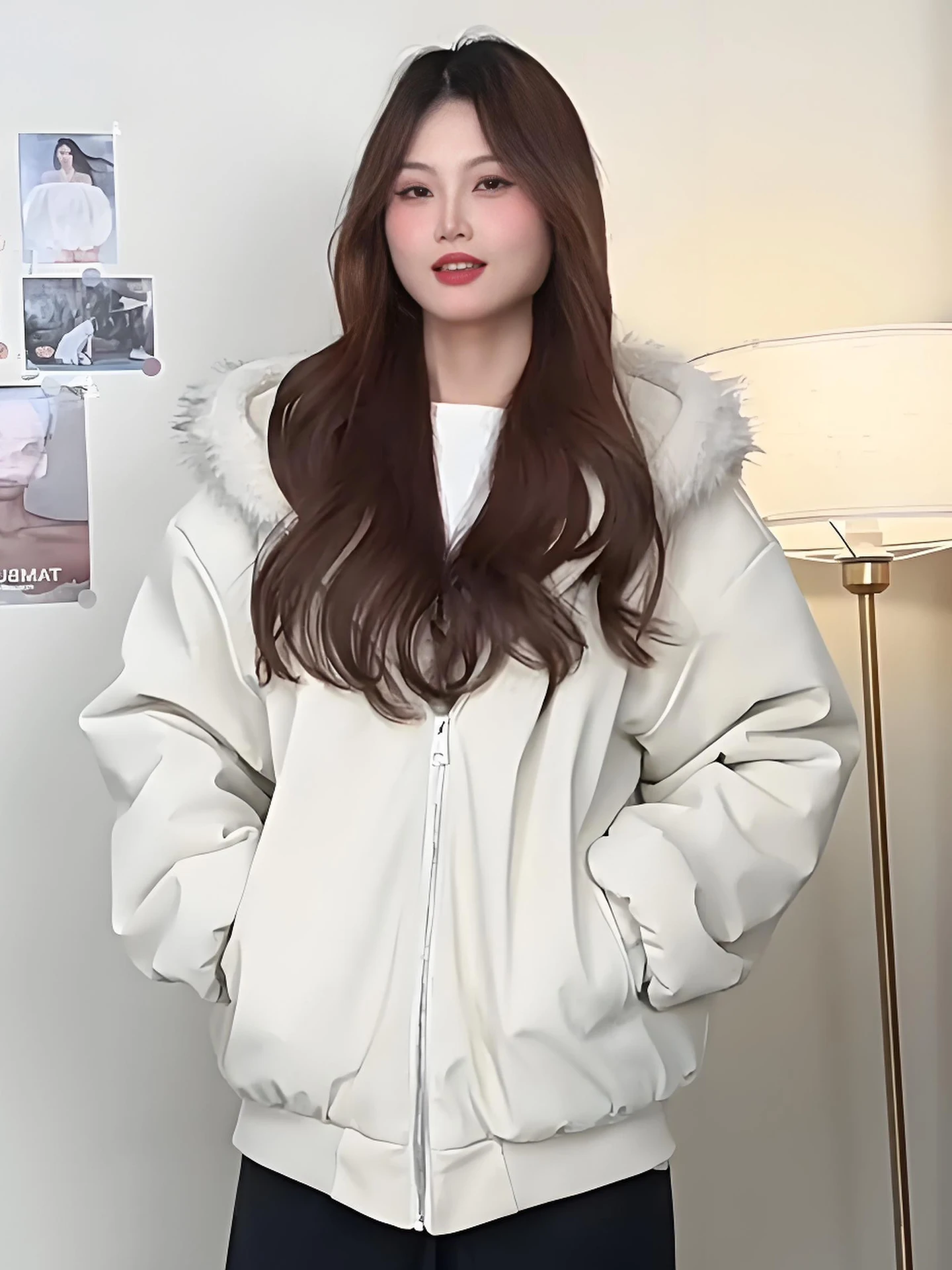 

Thiened Fce Lined ort Cotton Jaet Men Women Winter Coat Warmth Coupling Cotton Clothes Hooded Fur Trimmed Outerwear