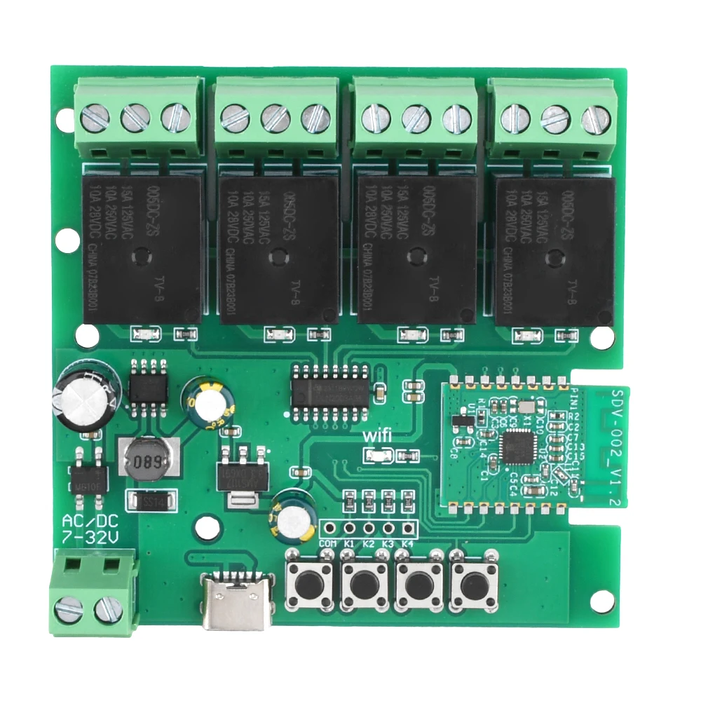 7-32V 2/4-way Bluetooth WIFI Relay Switch Module Type-C Interface Bluetooth Relay Switch Module Type-C Interface 2.4GHz WiFi