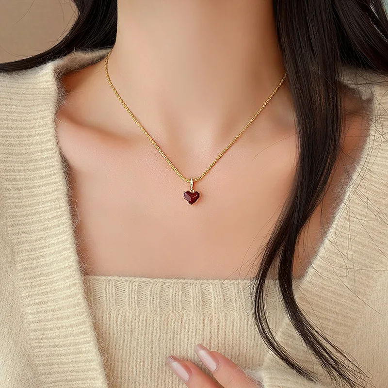 Natural Mother of Pearl Pendant Necklace Double Sided Heart Design Reversible Wearable Comfortable Versatile Chain Women