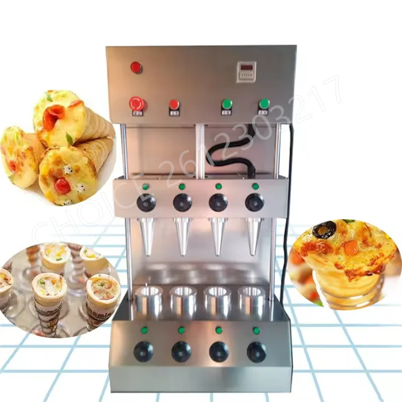 Automatic 4 Moulds Spiral Ice Cream Pizza Cone Baking Molding Machine Pizza Cono With Rotary Oven Optional