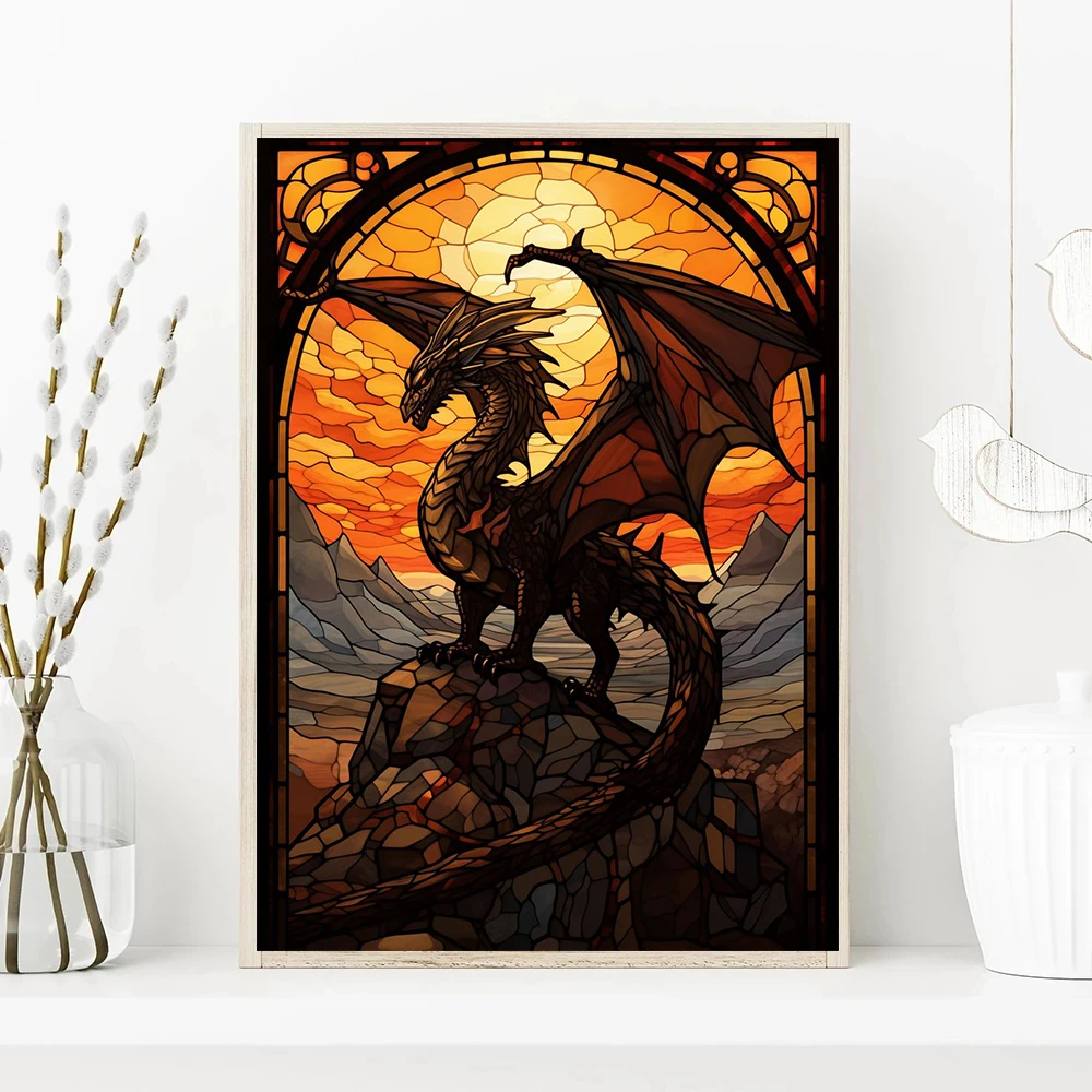 Stained Glass Animal Dragon Octopus PeacockPrints Poster Canvas Painting Modern Wall Art Picture Living Room Bedroom Home Decor