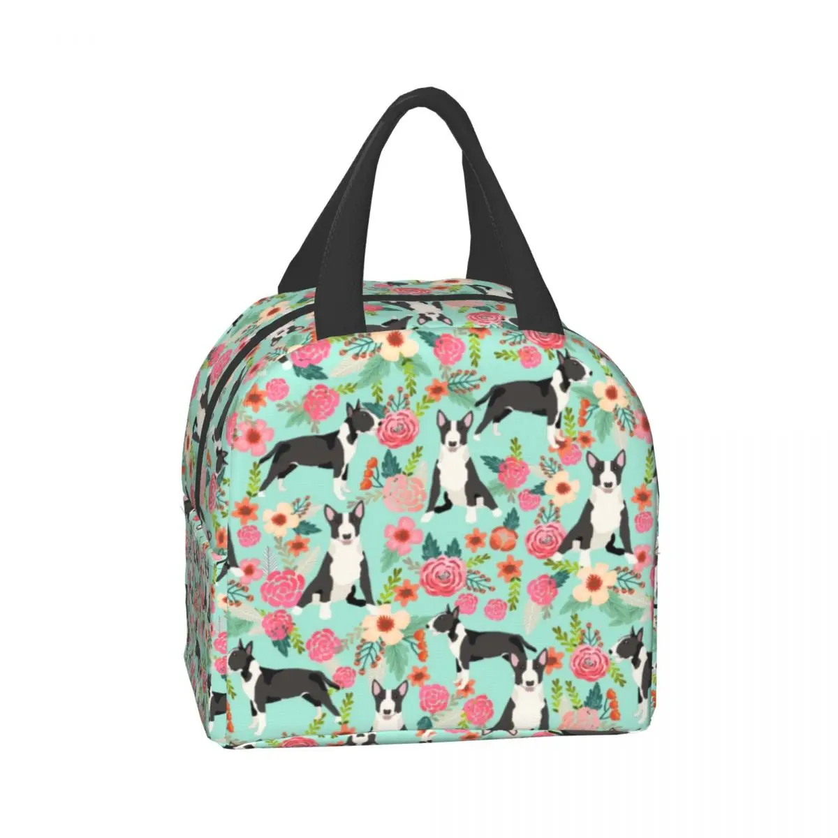 Bull Terrier con fiori Lunch Box per donna bambini multifunzione Pet Dog Cooler Thermal Food Insulated Lunch Bag Office Work