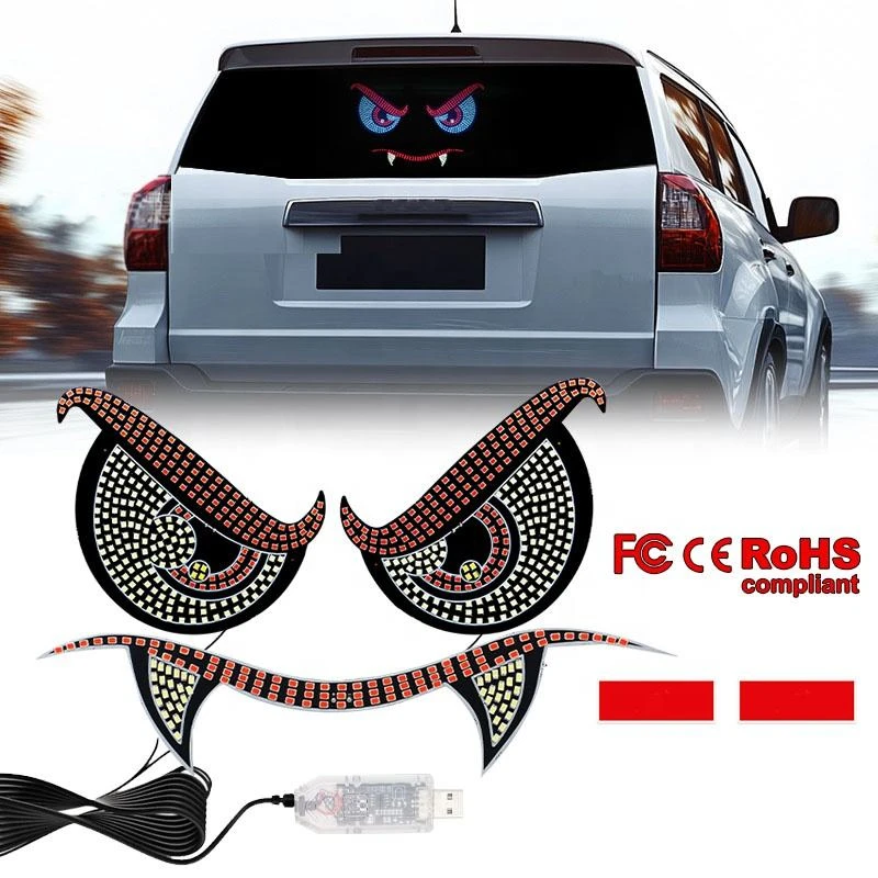 Lemombo Aluminum USB Animated Demon Eyes LED Matrix Panel Display New Condition Off-road Interior Lights for SUVs Windshield