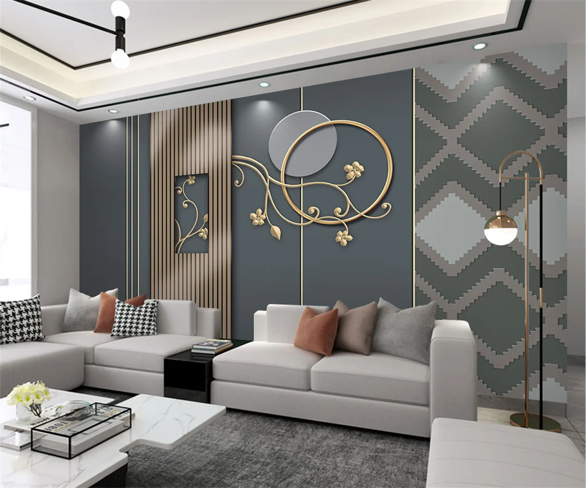 

Custom interior mural modern new bedroom living room marble new Chinese style combination background wall 3d wallpaper