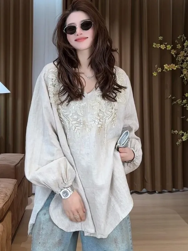 

Ele mat Embroidered irt Versatile Slimming Spring Collection Lake Branch adow Design Women's Faion C894