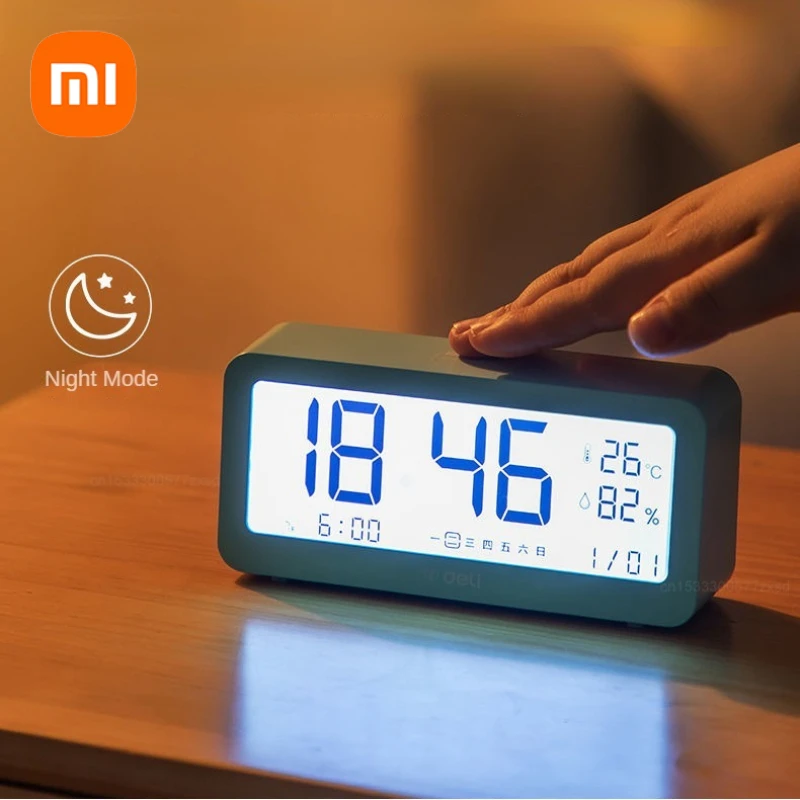 Xiaomi Deli Alarm Clock Desktop Household Alarm Clock Digital Clock Bedroom Living Room Alarm Clock Creatives Bedroom Decoration