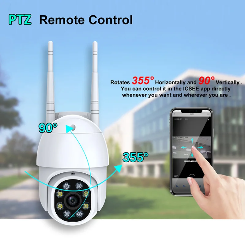 무선 야외 와이파이 PTZ 카메라 NVR 키트, CCTV 카메라 비디오 감시 시스템, 인간 추적, 5MP ICSEE 4CH