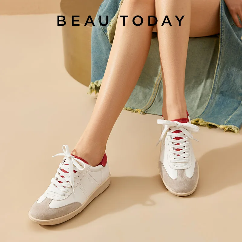 BEAUTODAY Casual Suede Sneakers Women Mixed Colors Leather Flats Lace Up Closure Ladies Comfortable Shoes Handmade 29860