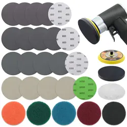 Car Headlight Restoration Kit ,4 Inch Car Polishing Sanding Discs with Backing Plate, Scouring Pads, Woolen Buffer Pads, 28Pcs