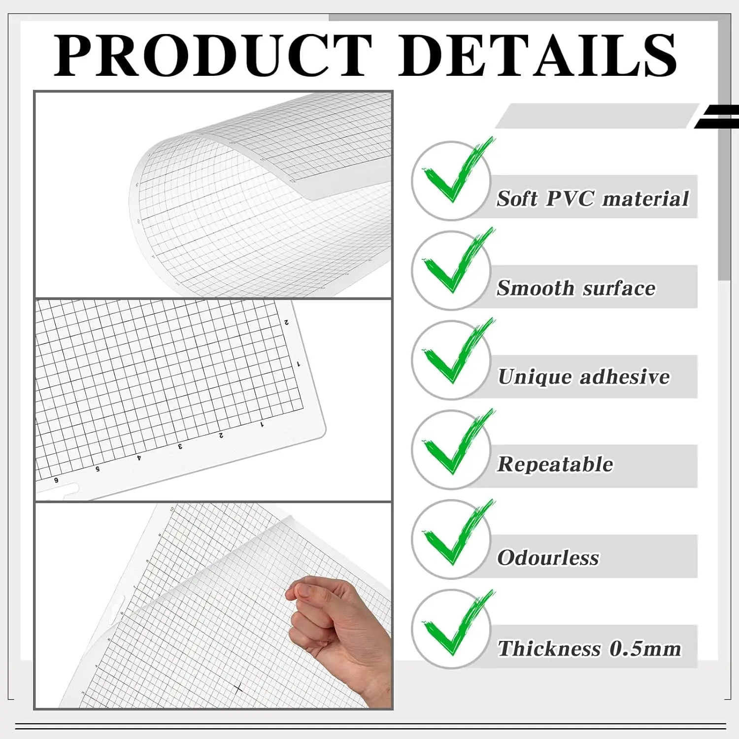 3 Pack Standard Grip Cutting Mat for Silhouette Cameo 4/3/2/1, 12x12 In Square Non Slip Cut Mats with Scraper, Gridded Adhesive view 4