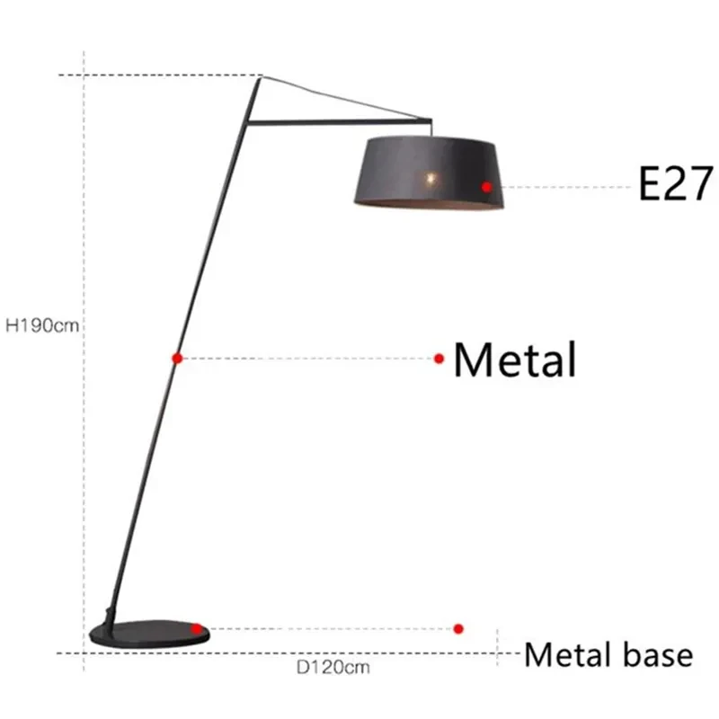 Lámpara de pie de estilo nórdico para sala de estar, iluminación de metal de estilo creativo, con pantalla de tela negra, ideal para lectura, modelo KH332Y E27