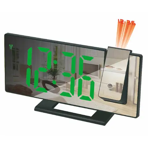 1PC 거울 다기능 프로젝션 알람 시계 지능형 발광 시계 침실 대형 스크린 프로젝션 시계