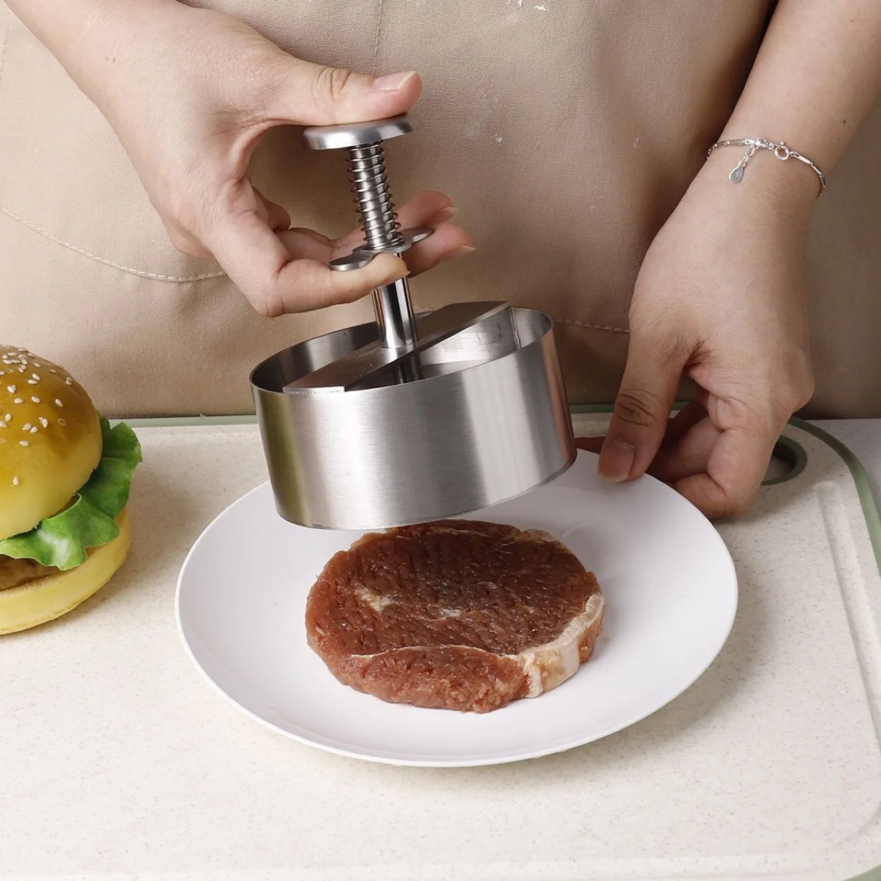 96N Stainless Steel Burger Press Patty Maker Machine, Manual Dumpling Wrapper Dough Press, Kitchen Cooking Tool 8/10/11/14CM