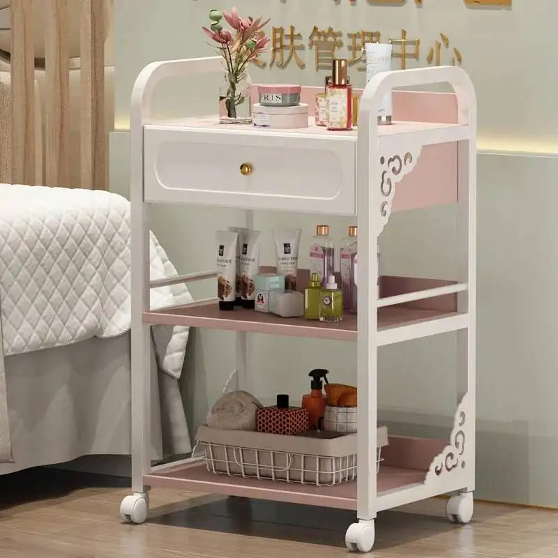 صالون تجميل متنقل لمستحضرات التجميل مساعد مانيكير دعم عربة ماكياج عربة تخزين قابلة للإزالة عجلات الروليت الأثاث صينية الحلاق #5