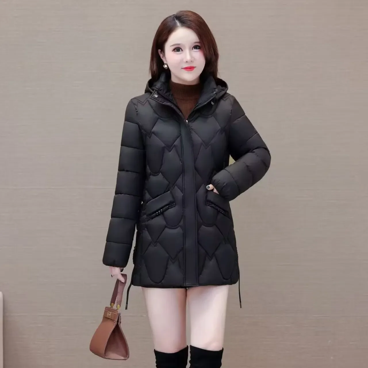 

Winter New Hooded Down Cotton-Padded Jacket Women's Overcoat Thickened Warm Parka Fashion Mid-Length Loose Cotton Jacket
