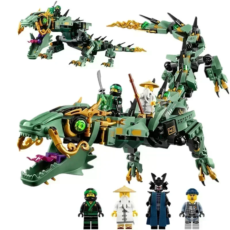 MOC NINJA Serie Bausteine Drachen-Mecha-Kloster-Auto-Set Spielzeug für Geburtstags- und Weihnachtsgeschenke