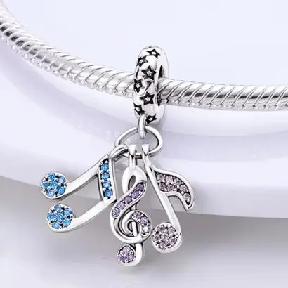 Dangle Charm 925 Sterling Silver Musical Note Pendant Fit Original Bracelet Necklace For Woman Jewelry