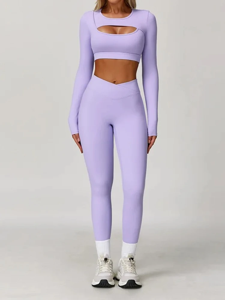 Women 2 Piece Yoga Set Long Sleeve Workout Tracksuit Gym Sportswear Athletic Wear Fitness Bra Top Legging Sports Clothes