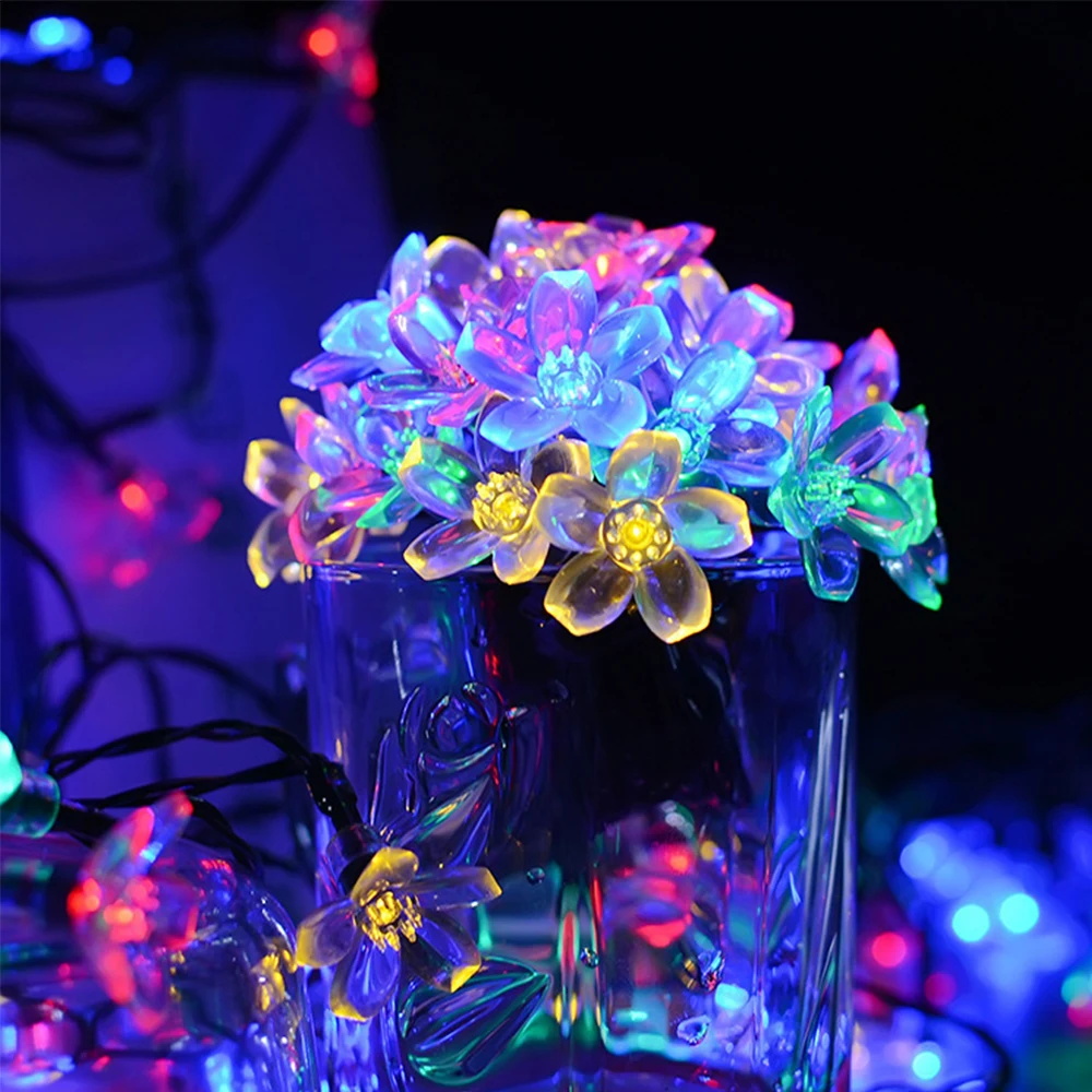 

20 50 100 Leds Peach Sakura Flower Solar Lamp Power LED String Fairy Lights Garlands Garden Christmas Decoration for Outdoor