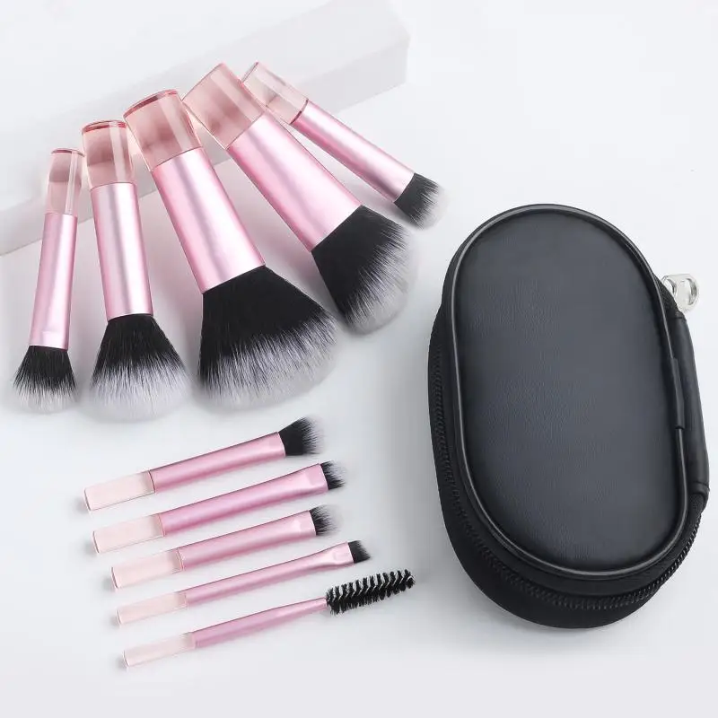 Juego de Mini brochas de maquillaje, 10 Uds., sombra de ojos en polvo, base, colorete, licuadora, corrector, herramienta de maquillaje portátil de belleza, Kit de viaje