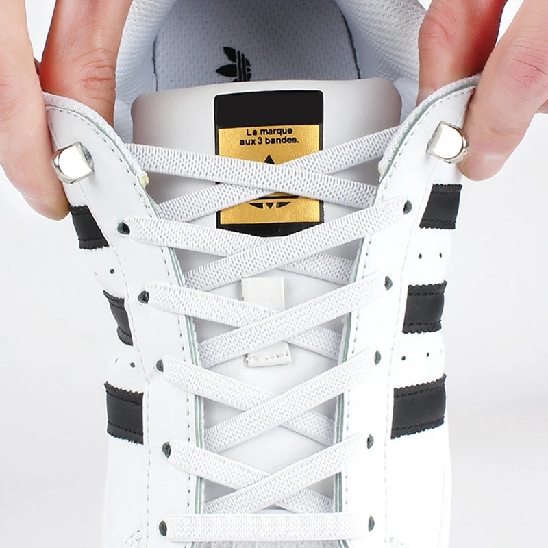 

5 Pair Flat Shoelaces For Sneakers Elastic Shoe Laces Without Ties Press the metal lock Lazy Shoes Lace Rubber band