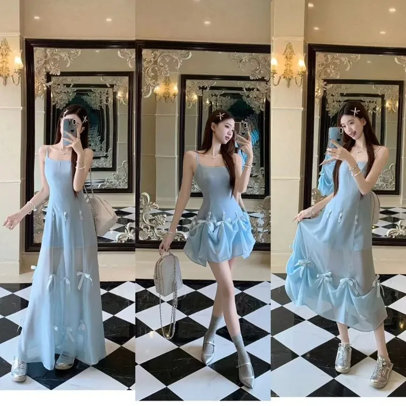 Summer New Fashion Women 1 Dress Three Wear Method Korean Lady Graceful Bowknot Sexy Sling Dresses Trendy Joker Party Gown