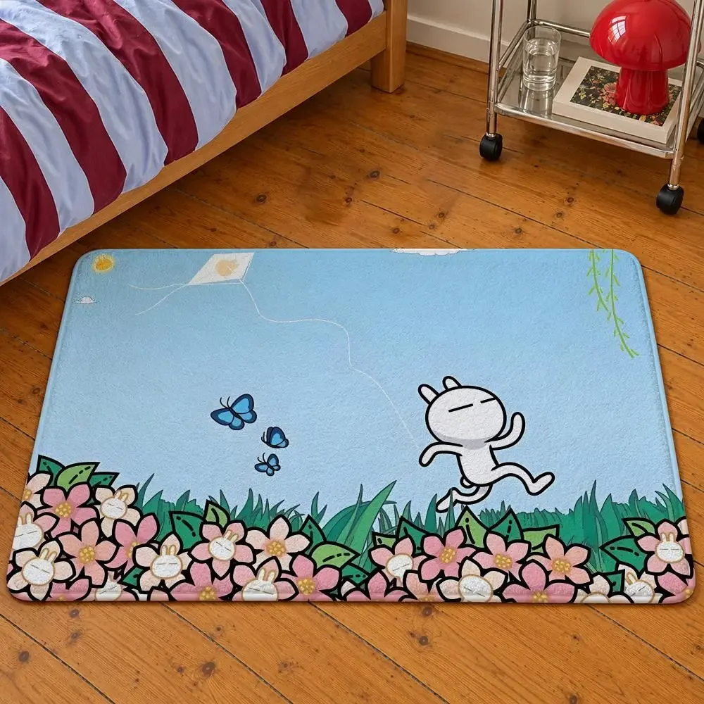Character Tuzki White Rabbit Emoticons Floor Mat Soft Flannel Entrance Doormat Non-Slip Washable Rug For Bedroom Home Decor