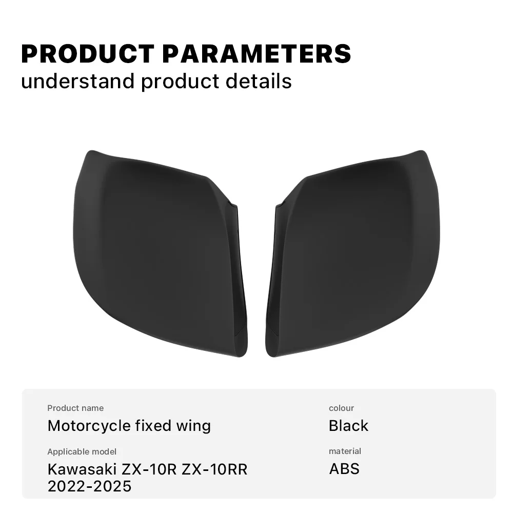 Motorcycle Front Wings Winglet Spoiler for Kawasaki ZX-10R ZX10R ZX 10R 2022-2025 Retrofit Cowling Fairing Fixed Wing Black