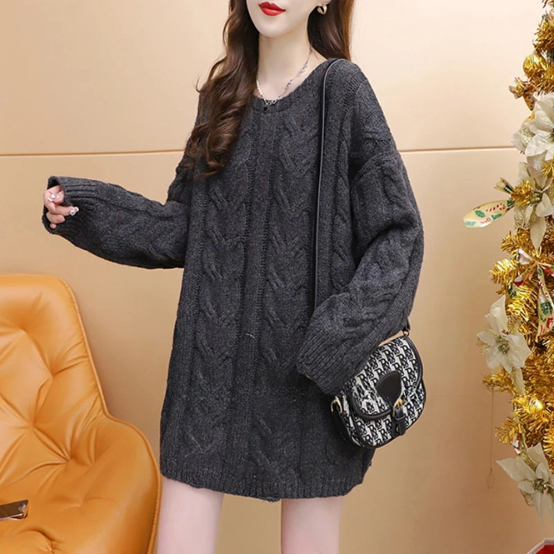 Long Sweaters Women Elegant Chic Basic Loose Fashion All-match Pure Korean Style Ladies Knitwear Pullovers Clothing Warm Casual