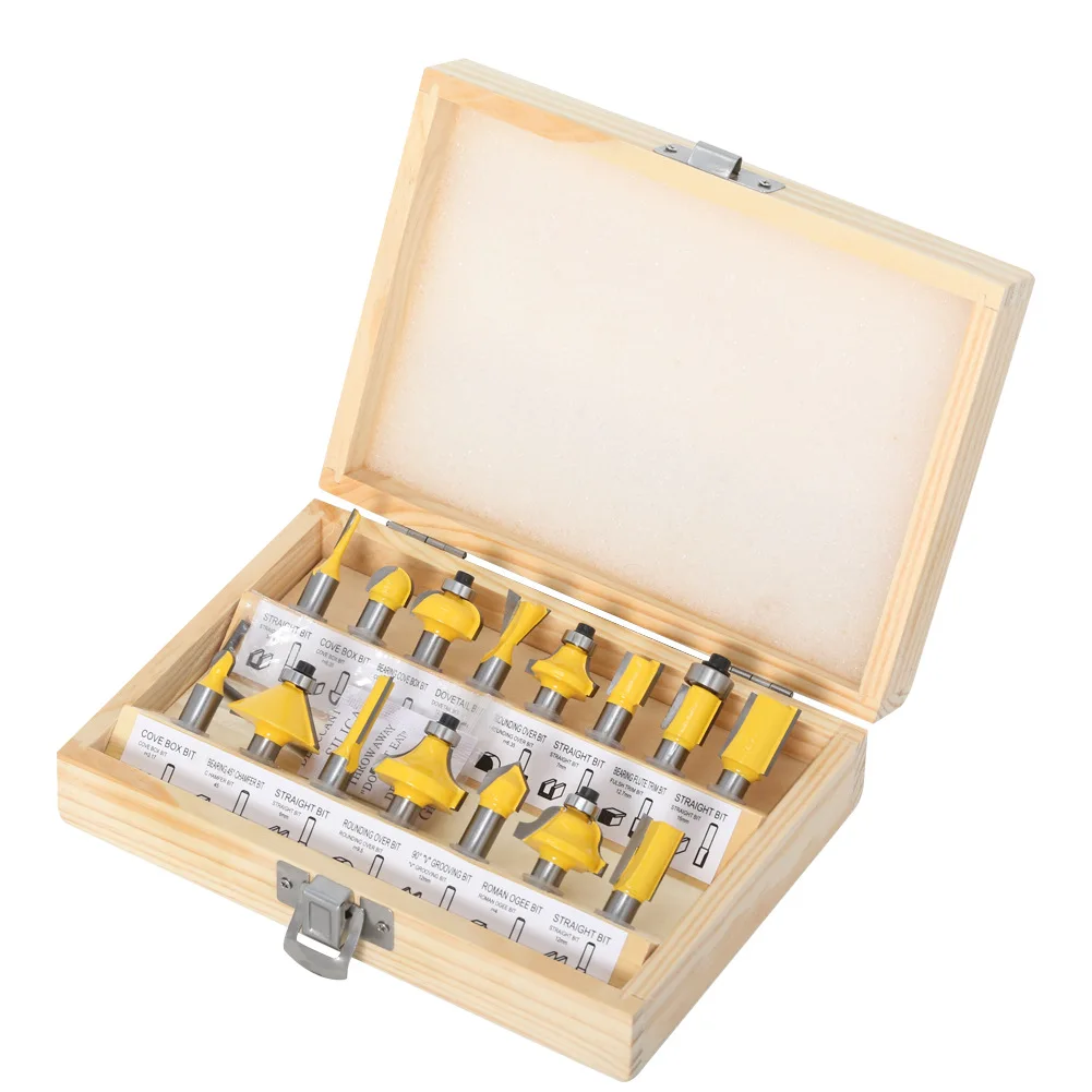

15PCS Wood Router Bit Set Milling Cutter 1/4" Shank Woodworking Tools Carbide Tipped Cutter