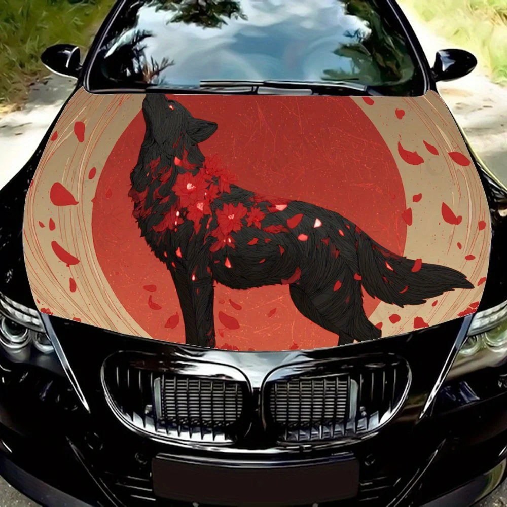 Cool Black Wolf print,car hood stickers,PVC waterproof Self adhesive car hood sticker,car hood decoration protection stickers,Au