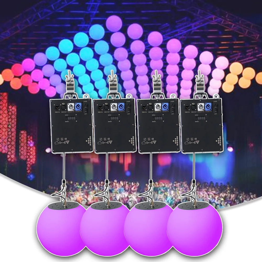 YUER LED RGB Pixel Ball Stage Lighting Effect Lifting 4M Height DMX512 Control Winch Machine For Dj Disco Party Concert Light