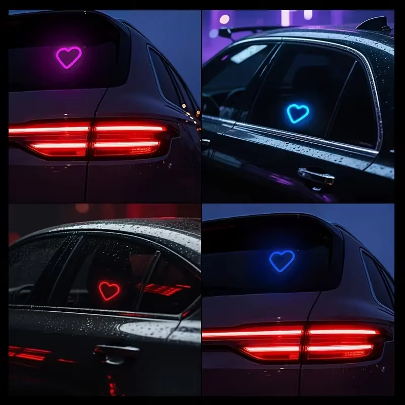 Solar Powered Heart-Shaped LED Neon Atmosphere Light For Car Triangle Window/Rear Windshield Decoration Atmosphere Lights
