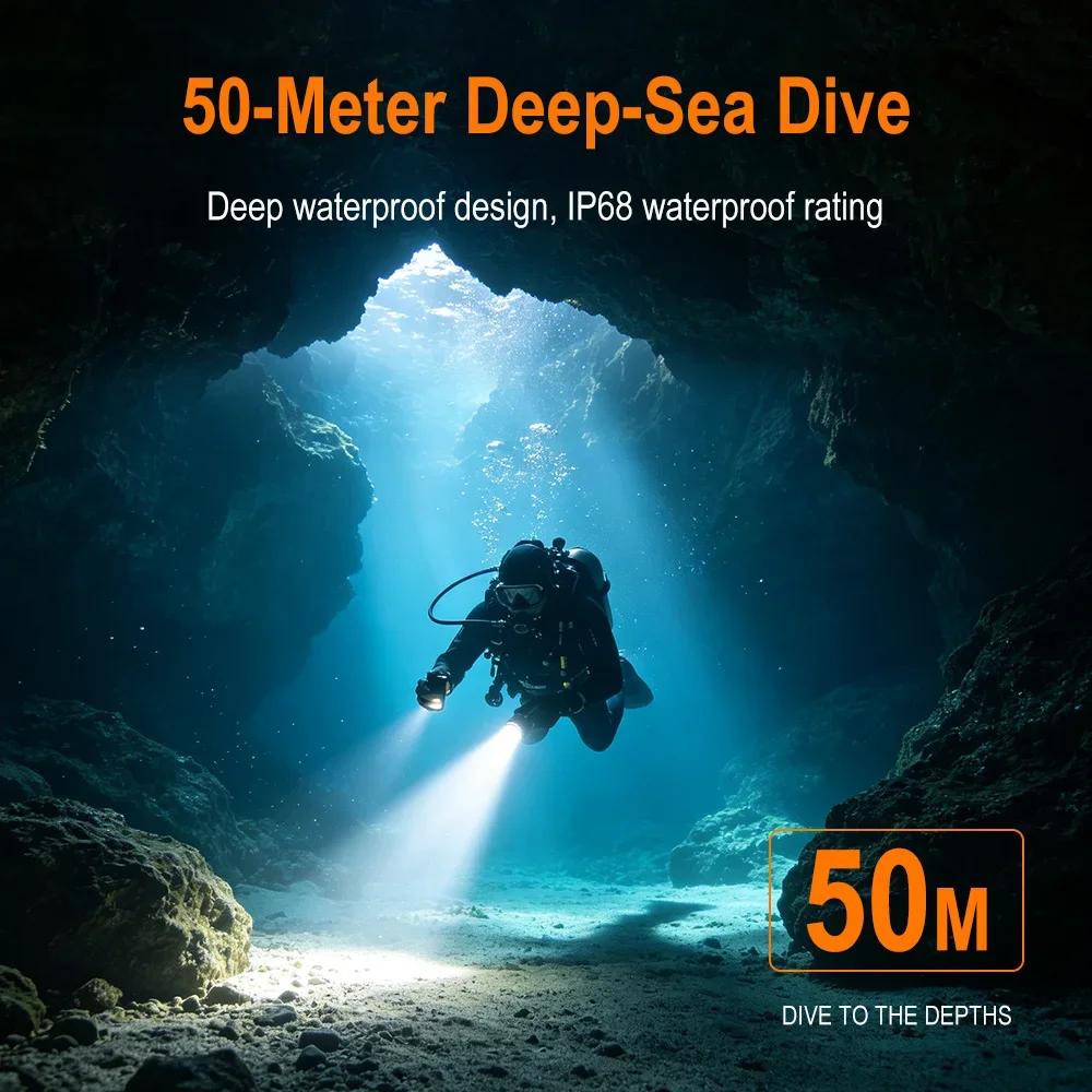 BORUiT DS11 2200LM 50M Underwater Signal Light Flashlight Magnetic Rechargeable IP68 Waterproof Torch Submarine Lantern driving