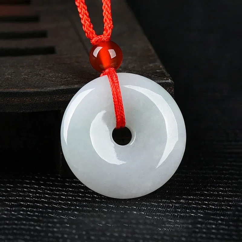 Natural Myanmar A-grade Jade Pendant Safe Buckle Ice Protection Lucky Necklace Red Rope Handwoven Jewelry Summer Cool Gift