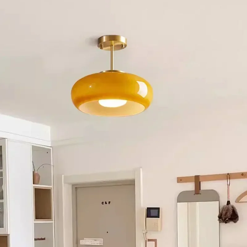 Szklana lampa sufitowa Retro Bauhaus lampa wisząca do salonu sypialnia korytarz balkon Home Stay japoński kreatywny lekki połysk